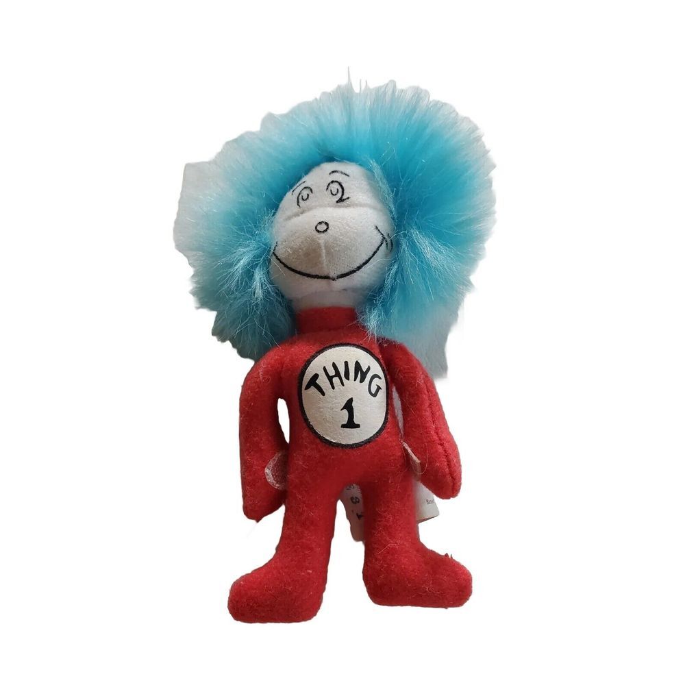 Vintage Dr. Seuss The Cat in the Hat Thing‎ 1 Red Suit Blue Hair Plush 5"